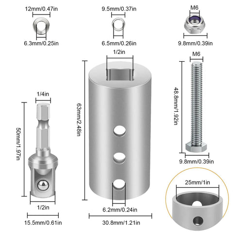 Trailer Drill Jack Adapter With 1 Inch Drive Shaft Impact Tool Adapter For Top Wind Jacks complete hardware kit components and dimensions