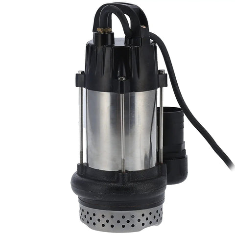Stallion Grade Stainless Steel Brushless Submersible Pump 24V 440W with black casing and stainless steel body for yard and farm use.