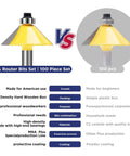 Comparison of two router bits from Pro Grade 100 Piece Router Bit Set With One Quarter Inch Shank Tungsten Carbide Bits In Sturdy Wood Storage Case Essential Woodworking Kit For Precise Finishes