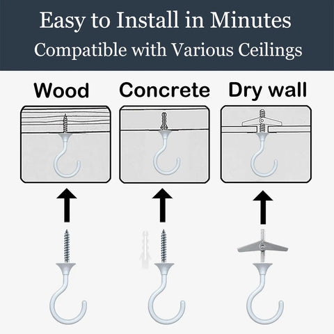 Heavy Duty Ceiling Hooks Set With Hardware For Hanging Plants And Decor Cavity Wall Fixings Easy Installation Each Hook Supports Up To 30 Lbs
