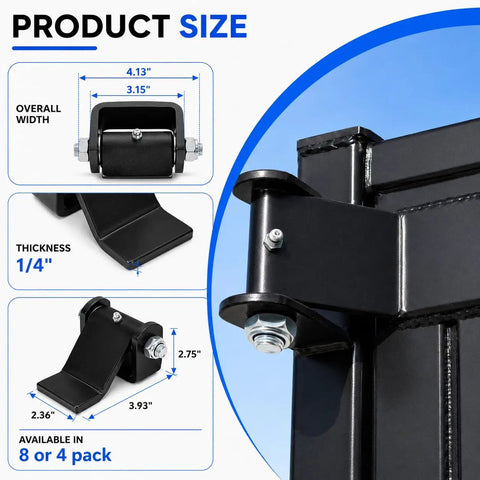 Heavy Duty Weld On Trailer Hinges With Greasable Pivot For Dump Gates And Steel Trailer Doors, Rugged Beefy Industrial Grade Trailer Hardware For Horse And Utility Trailers, Long Lasting, Easy Maintenance, Reliable Performance. black steel hinge with 4.13" width and 1/4" thickness