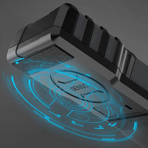 Close-up of Nailed It Digital Stud Finder Wall Scanner sensor with illuminated interface for detecting wood studs and wires.