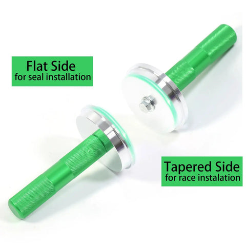 Bearing Press Kit 43 Piece Race And Seal Driver Set with two green knurled handles for seal and race installation