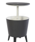 Modern Outdoor Bar Table With Built In 7.5 Gallon Beer And Wine Cooler For Backyard Gameday Parties And Poolside Hangouts A Portable Pop Up Bar With Hidden Cooler Lid Lifts For Quick Drinks On The Deck And Chill Vibes Dark Grey open view of cooler lid raised