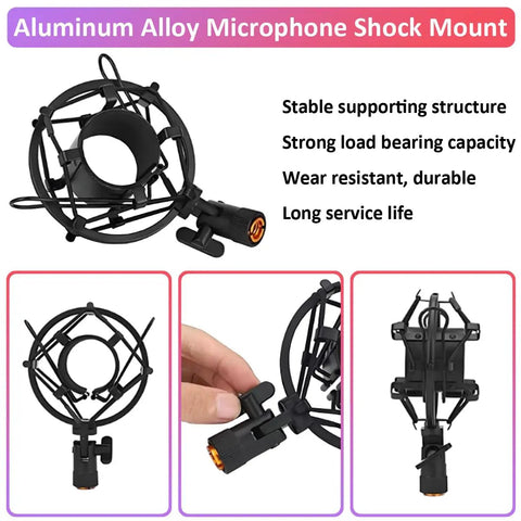 Rock Solid Aluminum Microphone Shock Mount For 53 To 58mm Condenser Mics Anti Vibration Suspension Holder Clip With Metal Screw Adapter