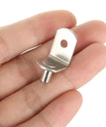 No Sweat 100 Pack Cabinet Shelf Pins With Cushioned Sleeves And Adjustable L Shaped Pegs For Kitchen Bookcase Furniture Fixes And Quick Room Organization Hacks In Silver held in a hand.