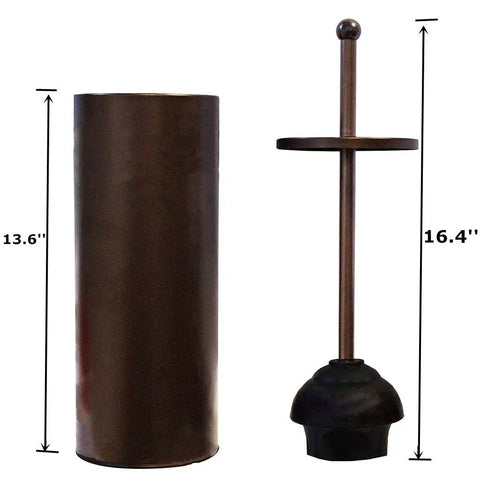 Heavy Duty Bronze Toilet Plunger With Metal Canister Holder And Drip Cup, Quick Dry Finish, Deep Cleaning Power For Bathroom