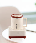 Electric Coffee Warmer And Dual Cooling Mug Goes Hard Keeping Your Drinks Hot Or Cold Exactly When You Want Them Solid Desk Staple For Daily Grind Office Breaks Sweet Gift Milky White Red on desk.