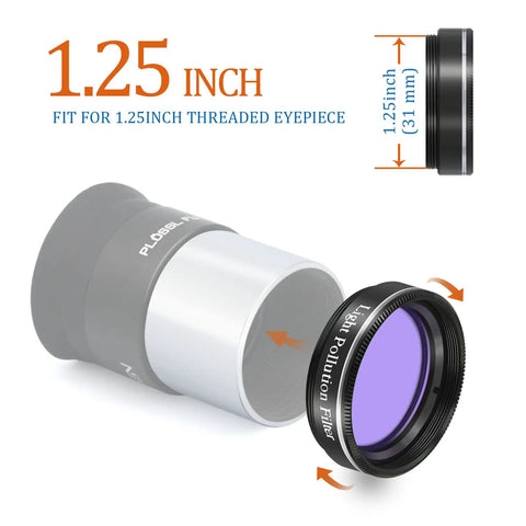 1.25 Inch Light Pollution Filter for telescope with metal cell and optical glass fitting on 1.25 inch threaded eyepiece