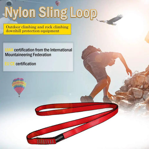 16mm Climbing Slings Set Three Pack In Red 24 Inch 60 Cm 48 Inch 120 Cm 71 Inch 180 Cm 95 Inch 240 Cm Lengths with certification visuals