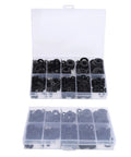 Ultimate Nylon Flat Washers Assortment Kit 500 Pieces For Metric Screws And Bolts M2 To M10 With Insulating Nylon Gaskets And Tough Pro Grade Storage Box Great For DIY Projects And Heavy Use In Shop Or Home Garage. Open organizer with assorted black nylon flat washers