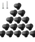 Heart Shaped Ceramic Cabinet Knob Set 15 Pieces Dope Glossy Finish With 3 Screw Lengths M4 22mm 25mm 40mm in black color