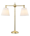 Gold 31 Inch Two Light Contemporary Farmhouse Iron Table Lamp With Adjustable Arm And White Linen Shades, Perfect For Living Room Or Office, LED Bulbs Included, ETL Listed, Sleek Sideboard Decor