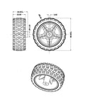 Diagram of Four Pack 65mm Motor Wheels For Smart Car Chassis And RC Robots Light Blue ABS Rubber Build 4 Pack, dimensions detailed.