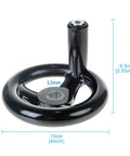 3.94 Inch Hand Wheel With Revolving Handle For Milling Machines, Black 3 Spoked Round Handwheel, 12mm Bore, side view