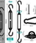 Heavy Duty 6 Inch Shade Sail Hardware Kit For Rectangle And Triangle Sails, Stainless Steel Fixing Accessories, components view