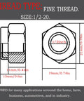 Rugged Nylon Insert Hex Lock Nuts Crafted From Pure 304 Stainless Steel With Fine Half Inch 20 Thread That Grips Machine Bolts Dead Tight Perfect For Workshop Barn And Home Build Outs Pack Of Five diagram showing dimensions and specifications