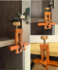 No Sweat Heavy Duty Adjustable Cabinet Door Installation Positioner With Drill Ready Aluminum Build For Slick Hinge Mounting And Quick DIY Kitchen Upgrade Setup views showing its adjustable features and sturdy design.