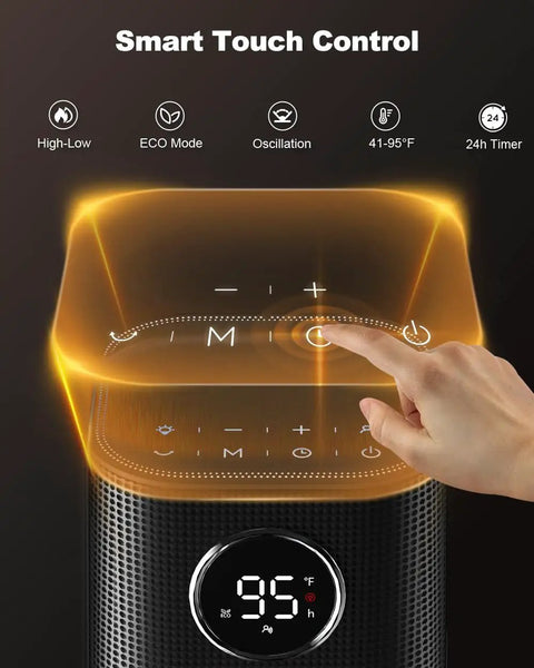 Smart touch control for Indoor 1500W Ceramic Space Heater With Thermostat, Quiet Portable Desk Heater With LED Display, 24 Hour Timer