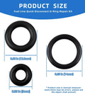 Harley Davidson Fuel Line Quick Disconnect O Ring Kit With Leak Proof Seals Two Sets Of Six O Rings with product size details.
