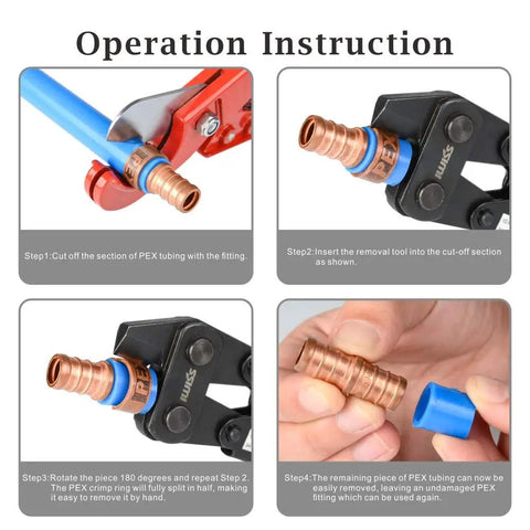 Operation steps for using PEX Crimp Ring Removal Tool For 1/2 Inch 3/4 Inch 1 Inch F1807 Copper Rings Decrimping Tool