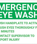 Emergency Eye Wash Instructions Safety Sign For Lab Factory Workshop And Office Built Tough From Rust Resistant Aluminum 12 By 8 Inch Tin Plaque With Clear Caution And Danger Rules For First Aid Quick Reference On The Job Site displayed on green and white background