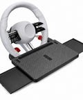Solid Cruiser Steering Desk For Tesla Cybertruck Foundation Series 2024 To 2026 with expandable trays and matte carbon fiber finish.