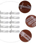 30 Pack Plastic Shelf Support Pegs for Cabinets and Shelves No Fuss Quick Install Fits Glass and Wood Boards, showing transparent clips.