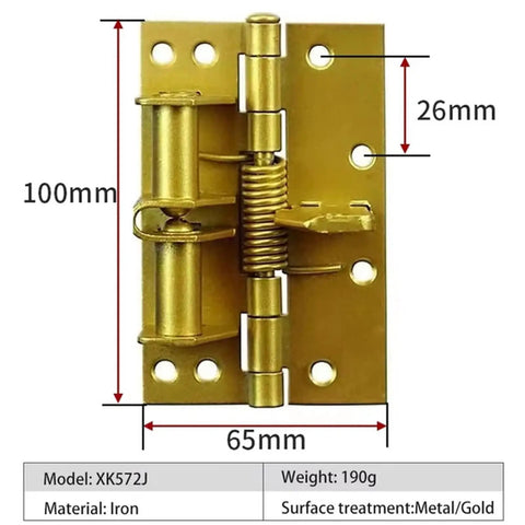 Spring Loaded Automatic Door Closer Hidden Hinge With Concealed Positioning, gold finish, 100mm x 65mm, front view