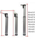 Adjustable Metal Furniture Legs Telescoping Support Feet shown in various heights 50 to 130 cm with measurement details, steel material.