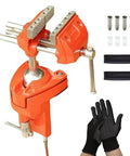 Shop Ready 3 Inch Heavy Duty Bench Vise With Rock Solid 360 Degree Ball Joint Tilt And Secure Clamp Mount For Garage Workshops Crafted From Durable Cast Steel Workshop Tools with additional gloves and accessories.