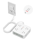 12 In 1 Power Strip With Surge Protection Boasts Eight Ac Outlets And Four Usb Ports Connected To A Five Foot Extension Cord With Flat Head Design, wall mounted with flat plug.