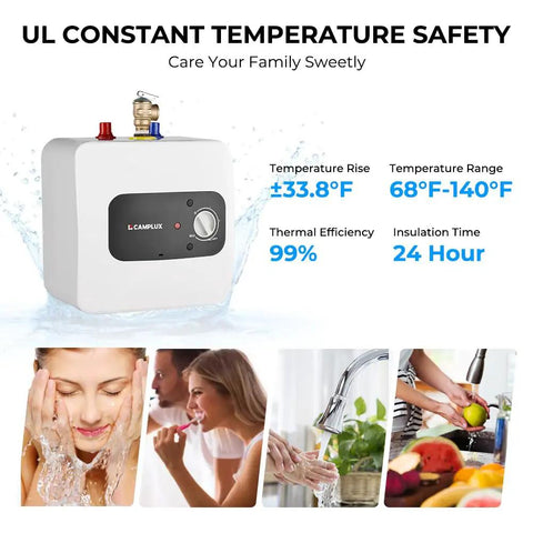 Compact Electric Water Heater 2.5 Gallon On Demand For Instant Hot Water Plug In Cord 110 To 120V 1.44kW UL Listed CSA Listed