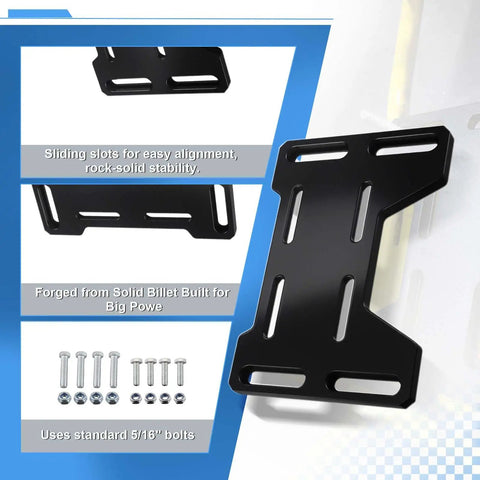 Heavy Duty Adjustable Mini Bike Mounting Plate Adapter Bracket For GX240 GX270 GX390 And Predator 420cc Engines Fits DB30 Through Big Block 8 13HP OHV Mini Bikes Black, billet aluminum slotted plate with bolts