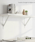 Heavy Duty White Carbon Steel Wall Mount Shelf Bracket For Floating Shelves L Shaped Support with books and decor on shelf