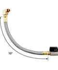 Extended Tank Drain Valve Kit For Air Compressors With 10 Inch Drain Hose, 1 Quarter Inch NPT, Brass Adapter, Braided Steel Body