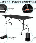 6Ft Folding Table With Built In Handle And Steel Legs Heavy Duty Portable Workhorse Party Table with sturdy frame