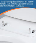 Hinge detail of Elongated Soft Close Toilet Seat With One Click Release, Easy Oval Replacement With Bolts Hinges And Bumpers, White
