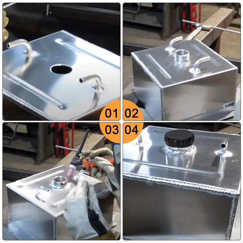 Beefy 2 Inch Billet Aluminum Weld-On Filler Neck Cap for Overflow Coolant Tank on stainless container, black finish