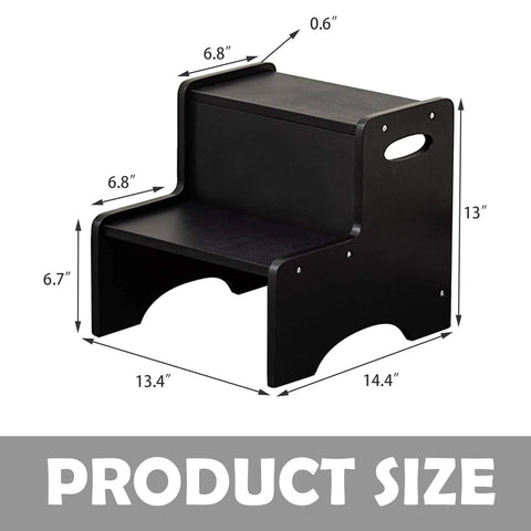 Knockout Grip Two Tier Kids Step Stool, Bathroom Sink Booster With Snug Handrails And Non Slip Base Pads For Potty Learning Or Kitchen Counter Reach, Straight Up Durable Build Crafted From Dense Birch Wood In Matte Black
