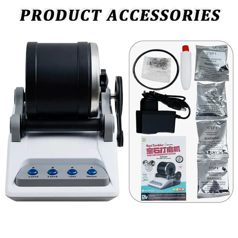 Pro Grade Rock Tumbler Kit Electric Gemstone Stone Polisher with accessories including nets and instruction manual