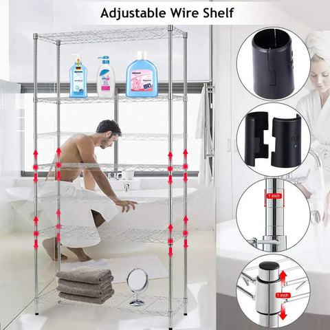 Heavy Duty 5 Tier Adjustable Metal Storage Shelves, Rugged Wire Rack Holding 250 Lbs Per Shelf, No Sweat Tool Free Assembly, 36 X 14 X 72 Inch Chrome Shelving Unit For Garage Closet Pantry Organization