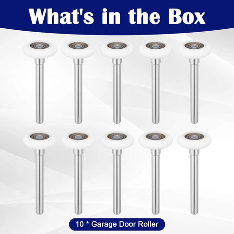 Quiet Nylon Garage Door Rollers 10 Pack 1.8 Inch Wheels With 4.7 Inch Stems Replaceable Whisper Quiet Operation displayed