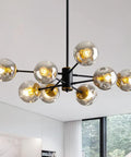 8-Light Black And Gold Sputnik Light Fixture Modern Chandelier With Smoked Glass Globes, bold ceiling pendant in living room
