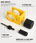 All In One Door Hinge Jig And Lock Installation Kit With Aluminum Alloy Adjustable Mortise Template tools and components shown.
