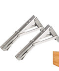Heavy Hitting Foldable Wall Mount Shelf Brackets One Pair Stainless Steel L Shaped Corner Brace, space-saving design.