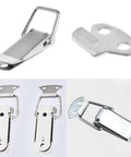 Spring Loaded Toggle Hasp Latch for Cabinets and Storage Boxes with Rock Solid Anti Rust Build and Super Easy No Sweat Installation Perfect for DIY Gear Requiring Rugged Security and Total Peace of Mind, includes two different angles of stainless steel latches.