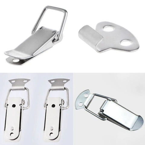 Spring Loaded Toggle Hasp Latch for Cabinets and Storage Boxes with Rock Solid Anti Rust Build and Super Easy No Sweat Installation Perfect for DIY Gear Requiring Rugged Security and Total Peace of Mind, includes two different angles of stainless steel latches.