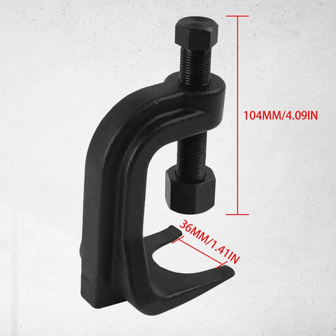 Heavy Duty Ball Joint Separator And Removal Tool Giving You Two Point Three Eighths Inch Extension For No Sweat Suspension Work On Daily Drivers Classic Rides Pickup Trucks SuVs close-up view, black alloy steel material, dimensions 104mm x 36mm.