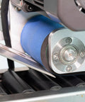 Automatic Horizontal Labeling Machine For Small Vials Bottles And Tubes Featuring Touch Screen Interface and Zero Hassle Automatic Functions showcasing inclined roller for steady label application.